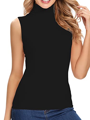 STARBILD Damen Top Rollkragen Ärmerlos Basic Slim Fit Weich Stretch Weste Einfarbig Shirt Sommer Schwarz XXL von STARBILD