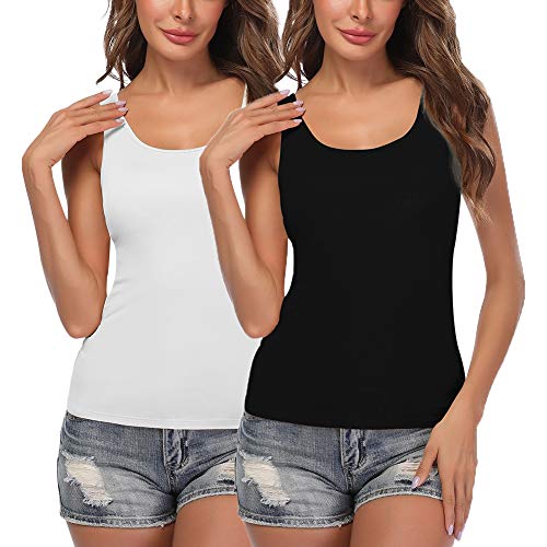 STARBILD 2er Pack Damen 2 in 1 Unterhemd super leicht BH-Hemden mit Eingebauter Cups Tank Tops Schwarz+Weiß L von STARBILD