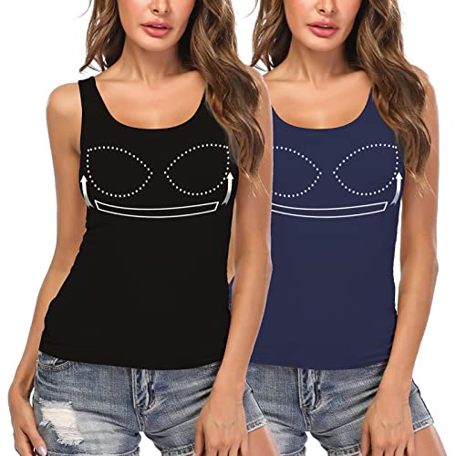 STARBILD Damen Unterhemd BH-Hemd Basic U-Ausschnitt Eingebauter BH Bügelloser Gepolstert Tank Tops 2er Pack von STARBILD