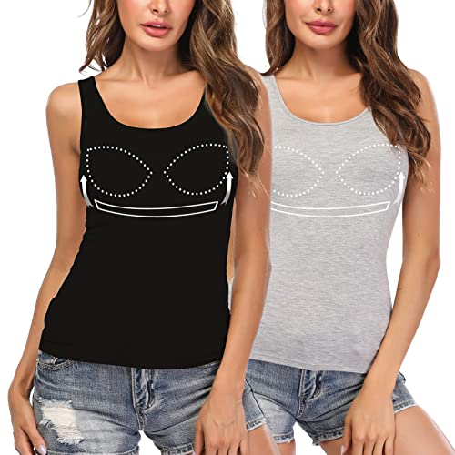 STARBILD Damen Unterhemd BH-Hemd Basic U-Ausschnitt Eingebauter BH Bügelloser Gepolstert Tank Tops 2er Pack STARBILD Damen Unterhemd BH-Hemd Basic U-Ausschnitt Eingebauter BH Bügelloser Gepolstert Tank Tops 2er Pack von STARBILD