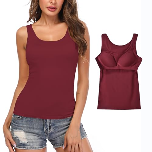 STARBILD Damen Unterhemd BH-Hemd Basic U-Ausschnitt Eingebauter BH Bügelloser Gepolstert Tank Tops von STARBILD