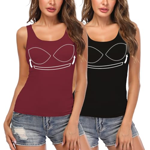 STARBILD Damen Unterhemd BH-Hemd Basic U-Ausschnitt Eingebauter BH Bügelloser Gepolstert Tank Tops von STARBILD