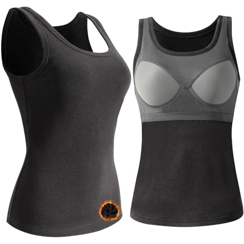 STARBILD Damen Unterhemd Mit BH Integriert Thermo Camisole Figurbetont Ärmellos Slim Fit Grau M von STARBILD