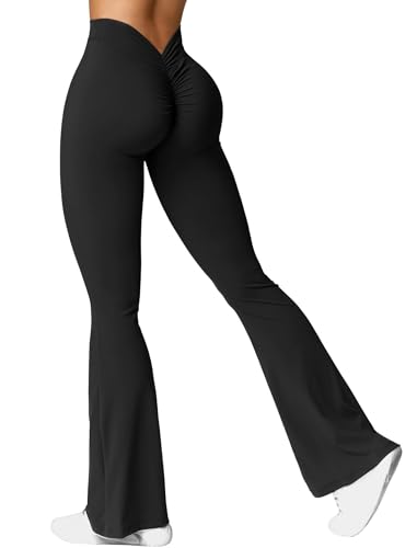 STARBILD Damen V-RüCken Yogahose mit Ausgestelltem Bein, Bootcut Legging V Back Scrunch, Workout Bootleg Arbeitshose Butterweiche, V Back Ruched - Schwarz XL von STARBILD