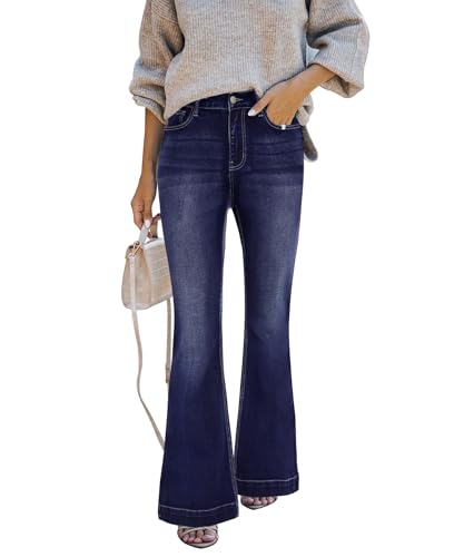 STARBILD Flared Leg Fit Jeans mit Schlag Damen, High Waist Ausgestellte Jeanshose mit Tasche Eleganz, Klappentasche - Dunkelblau XXL von STARBILD