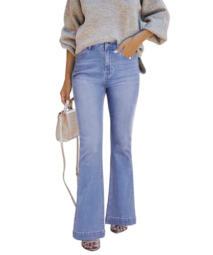 STARBILD Flared Leg Fit Jeans mit Schlag Damen, High Waist Ausgestellte Jeanshose mit Tasche Eleganz, Klappentasche - Hellblau XL von STARBILD
