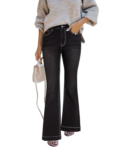 STARBILD Flared Leg Fit Jeans mit Schlag Damen, High Waist Ausgestellte Jeanshose mit Tasche Eleganz, Klappentasche - Schwarz S von STARBILD