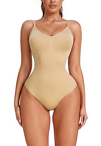 STARBILD Formend Body für Damen, Shapewear Tanga Verstellbarer Schultergurt, Bodysuits Bauchweg Sculpting, H9840 Beige S von STARBILD