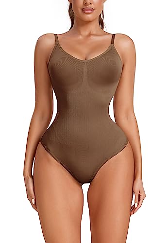 STARBILD Formend Body für Damen, Shapewear Tanga Verstellbarer Schultergurt, Bodysuits Bauchweg Sculpting, H9840 Braun XL von STARBILD