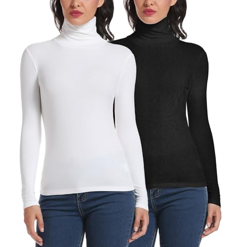 STARBILD Rollkragenpullover Damen Langarmshirt Turtleneck Basic Oberteile High Collar Pullover Slim Fit Top für Herbst und Winter 2pcs Schwarz&Weiß Small von STARBILD