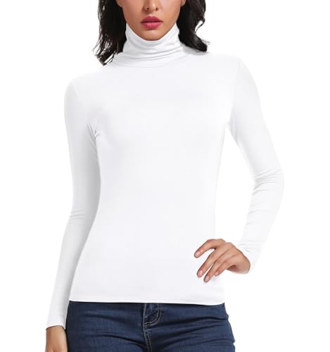 STARBILD Rollkragenpullover Damen Langarmshirt Turtleneck Basic Oberteile High Collar Pullover Slim Fit Top für Herbst und Winter Weiß Small von STARBILD