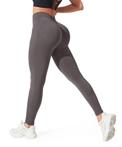 STARBILD Leggings Damen Sport V Back Scrunch Butt Nahtlose High Waist für Fitness Alltag, V Back Seamless - Grau M von STARBILD