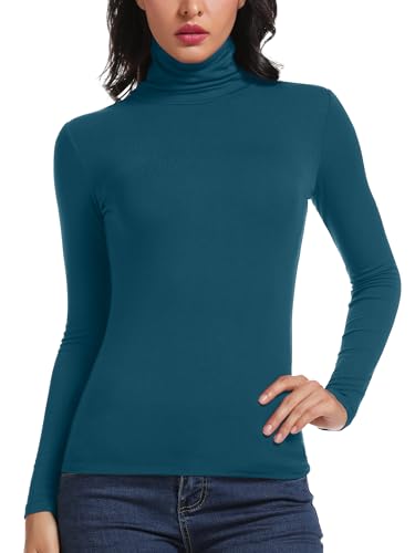STARBILD Rollkragenpullover Damen Langarm Shirt Turtleneck Basic Oberteile High Collar Pullover Slim Fit Top für Herbst und Winter Blau Large von STARBILD
