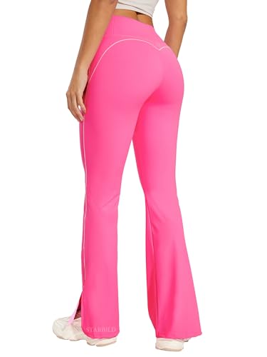 STARBILD Schlaghose Damen Sport Blickdicht Leggings Flared, High Waist Yogahose Hosensaum mit Schlitz für Fitness Gym Alltag, Mit Schlitz - Rosa L von STARBILD