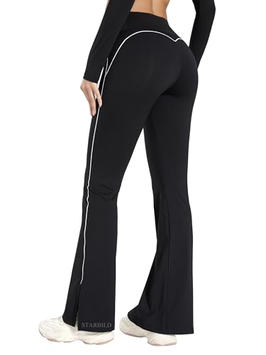STARBILD Schlaghose Damen Sport Blickdicht Leggings Flared, High Waist Yogahose Hosensaum mit Schlitz für Fitness Gym Alltag, Mit Schlitz - Schwarz M von STARBILD