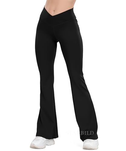 STARBILD Schlaghose Damen Sport Leggings Flared, High Waist Crossover Yogahose Blickdicht für Fitness Gym Alltag, Cross Waisted - Schwarz S von STARBILD