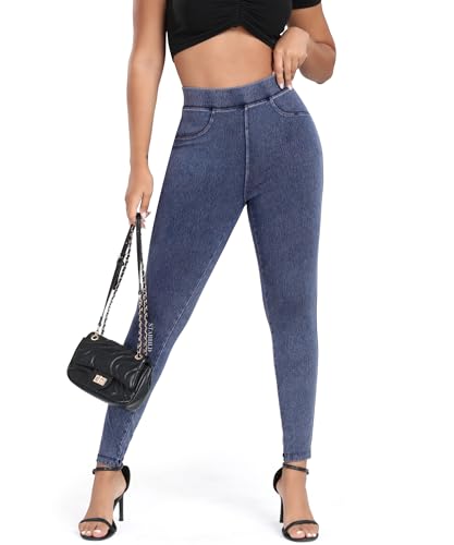 STARBILD Skinny Jeans Damen Scrunch Butt, Slim Fit Leggings Push Up, Jeggings Stretch Hose High Waist, Scrunch Butt - Blau XL von STARBILD