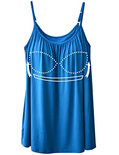 STARBILD Spaghetti Top Damen Top Mit Breiten Trägern Unterhemd BH-Hemd Basic Tank Tops U-Ausschnitt Oberteile Bequeme Frauen Shirt Lang Sommer Shirts Top Blau XL von STARBILD