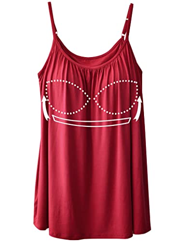 STARBILD Spaghetti Top Damen Top Mit Breiten Trägern Unterhemd BH-Hemd Basic Tank Tops U-Ausschnitt Oberteile Bequeme Frauen Shirt Lang Sommer Shirts Top Rot L von STARBILD