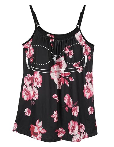 STARBILD Spaghetti Top Damen Top Mit Unterhemd BH-Hemd Basic Tank Tops U-Ausschnitt Oberteile Bequeme Frauen Shirt Lang Sommer Shirts Top Floral Print 2XL von STARBILD