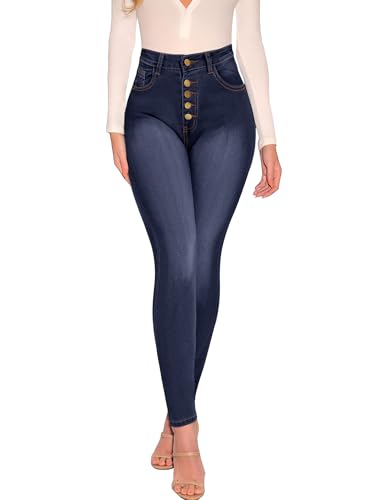 STARBILD Straight Leg Fit Jeans Damen, Knopfleisten High Waist Jeanshose, Mit Knopfleiste - Dunkelblau XXL von STARBILD