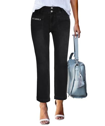 STARBILD Straight Leg Fit Jeans Damen, High Waist Boyfriend Jeanshose mit Tasche Vorne Eleganz, Vordertasche - Schwarz XXL von STARBILD
