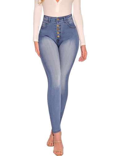 STARBILD Straight Leg Fit Jeans Damen, Knopfleisten High Waist Jeanshose, Mit Knopfleiste - Blau XL von STARBILD