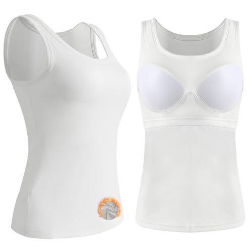 STARBILD Tops Mit Integriertem BH Damen Thermo Tank Top Figurbetont Ärmellos Ohne Bügel Weiß M von STARBILD