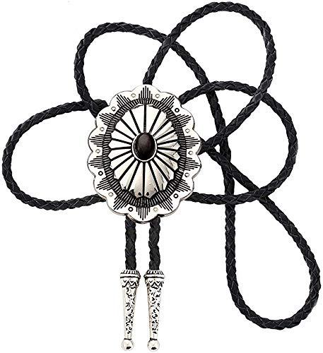 STARBRILLIANT Bolo-Krawatte Aus Naturstein, Keltischer Stil, Handgefertigt, Schwarzes Rindsleder-Seil（black 3） von STARBRILLIANT