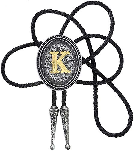 STARBRILLIANT Bolo-Krawatte Im Vintage-Stil, Buchstabe A Bis Z, Mit Rindsleder-Seil, Oval, Schwarz (K) von STARBRILLIANT