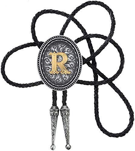 STARBRILLIANT Bolo-Krawatte Im Vintage-Stil, Buchstabe A Bis Z, Mit Rindsleder-Seil, Oval, Schwarz (R) von STARBRILLIANT