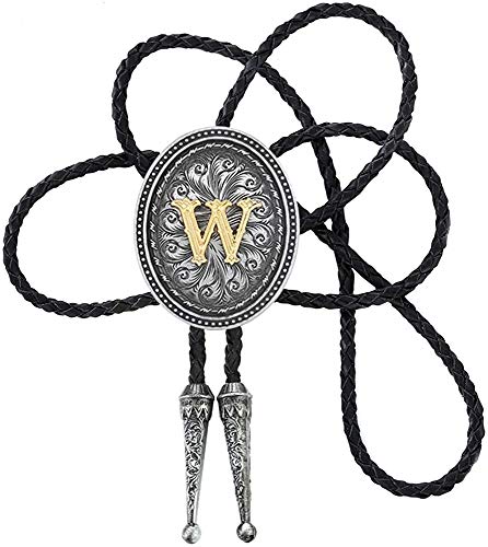 STARBRILLIANT Bolo-Krawatte Im Vintage-Stil, Buchstabe A Bis Z, Mit Rindsleder-Seil, Oval, Schwarz (W) von STARBRILLIANT