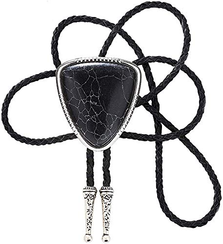 STARBRILLIANT Bolo-Krawatte Im Vintage-Stil, Weiß, Dreieckig, Für Herren, Mit Silberfarbenen Bolo-Krawattenspitzen（Black crack/cone） von STARBRILLIANT