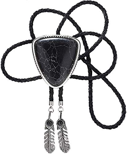 STARBRILLIANT Bolo-Krawatte Im Vintage-Stil, Weiß, Dreieckig, Für Herren, Mit Silberfarbenen Bolo-Krawattenspitzen（Black crackle/feather） von STARBRILLIANT