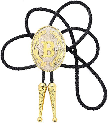 STARBRILLIANT Fahion Western Cowboy Krawatte Initiale A In Runder Blume Cowboy Mit Lederseil Bolo-Krawatte Iniziale (B) von STARBRILLIANT