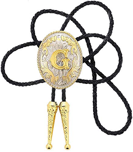 STARBRILLIANT Fahion Western Cowboy Krawatte Initiale A In Runder Blume Cowboy Mit Lederseil Bolo-Krawatte Iniziale (G) von STARBRILLIANT