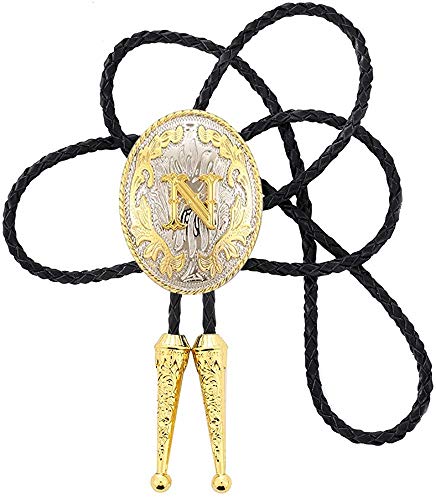 STARBRILLIANT Fahion Western Cowboy Krawatte Initiale A In Runder Blume Cowboy Mit Lederseil Bolo-Krawatte Iniziale (N) von STARBRILLIANT
