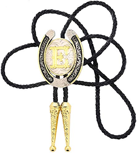 STARBRILLIANT Fashion Cowboy Western Krawatte Gold Initiale A Bis Z Cowboy Bolo Krawatte Mit Silbernem Hufeisen Muster Rand(E) von STARBRILLIANT