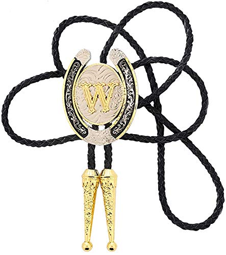 STARBRILLIANT Fashion Cowboy Western Krawatte Gold Initiale A Bis Z Cowboy Bolo Krawatte Mit Silbernem Hufeisen Muster Rand(W) von STARBRILLIANT