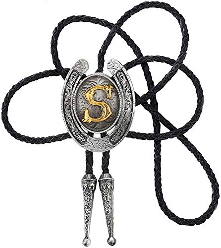 STARBRILLIANT Fashion Cowboy Western Tie Gold Initial A to Z Cowboy Bolo Tie with Silver Grey Horseshoe Pattern Edging (S) von STARBRILLIANT