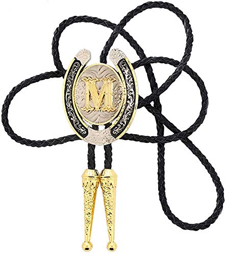 STARBRILLIANT Fashion Cowboy Western Krawatte Gold Initiale A Bis Z Cowboy Bolo Krawatte Mit Silbernem Hufeisen Muster Rand(M) von STARBRILLIANT