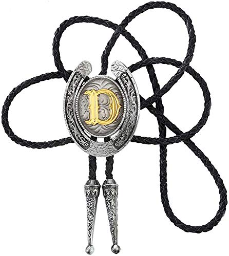 STARBRILLIANT Fashion Cowboy Western Tie Gold Initial A to Z Cowboy Bolo Tie with Silver Grey Horseshoe Pattern Edging (D) von STARBRILLIANT