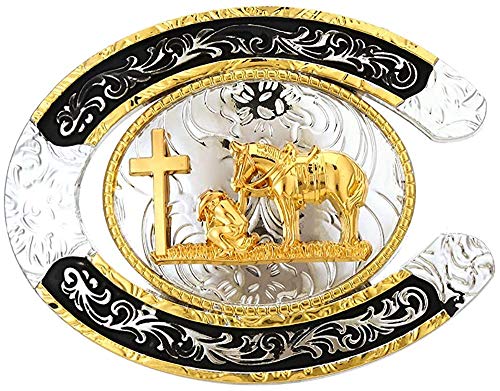 STARBRILLIANT Vintage Retro Keltischer Knoten Gürtelschnalle Für Herren Einfache Cowboy Gürtelschnalle (Cross and horse) von STARBRILLIANT