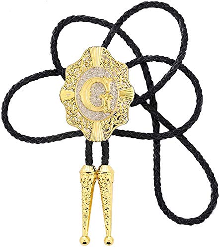 STARBRILLIANT Vintage Western Cowboy Krawatte Gold Initiale A Bis Z Cowboy Bolo Krawatte Mit Goldenem Europäischem Retro-Muster Iniziale (G) von STARBRILLIANT