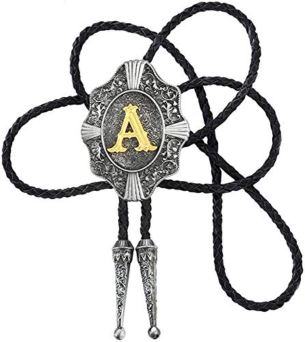 STARBRILLIANT Vintage Western Cowboy Krawatte Golden Initiale A Bis Z Cowboy Bolo Krawatte Mit Gun Black European Retro Muster Rand (A) von STARBRILLIANT