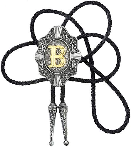 STARBRILLIANT Vintage Western Cowboy Krawatte Golden Initiale A Bis Z Cowboy Bolo Krawatte Mit Gun Black European Retro Muster Rand (B) von STARBRILLIANT