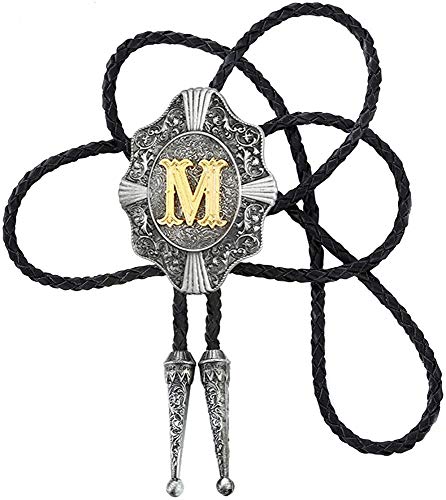 STARBRILLIANT Vintage Western Cowboy Krawatte Golden Initiale A Bis Z Cowboy Bolo Krawatte Mit Gun Black European Retro Muster Rand (M) von STARBRILLIANT