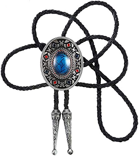 STARBRILLIANT Western Cowboy Krawatte Für Herren Indianer Bolo Krawatte Schwarz Handarbeit Rodeo Texas Krawatte Mit Naturstein（blue 1） von STARBRILLIANT