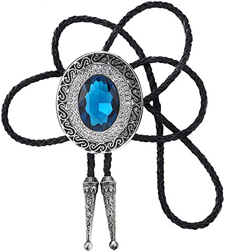 STARBRILLIANT Western Cowboy Krawatte Für Herren Indianer Bolo Krawatte Schwarz Handarbeit Rodeo Texas Krawatte Mit Naturstein（blue 2） von STARBRILLIANT