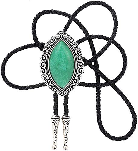 STARBRILLIANT Western Cowboy Krawatte Für Herren Indianer Bolo Krawatte Schwarz Handarbeit Rodeo Texas Krawatte Mit Naturstein（green 2） von STARBRILLIANT